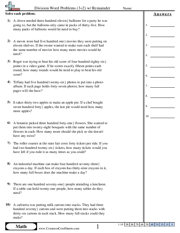 5.nbt.6 Worksheets - 3 ÷ 2 (With Remainder) worksheet